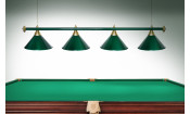 Лампа STARTBILLIARDS 4 пл. RAL (плафоны зеленые матовые,штанга коричневая,фурнитура золото)